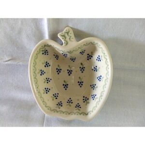 Polish Pottery Manufaktura Boleslawcu Apple Shape Bowl Dish Grape Motif Handmade